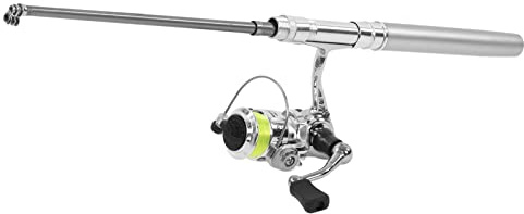 Sren Mini-Pen-form fiske- och rullkombinationer, fickfiske med hög hårdhet och spinnrulle för flodfiske för klippfiske för havsfiske (silver)