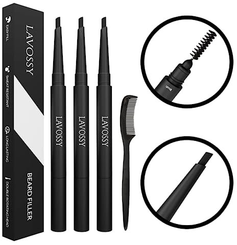 LAVOSSY Bartfüllerstift, füllen und definieren Sie Ihren unregelmäßigen Bart mit dem Bartstift, wasserfester Bartstift für Herren, mehrfarbig (3 Stück (3er Pack), Dark Brown)