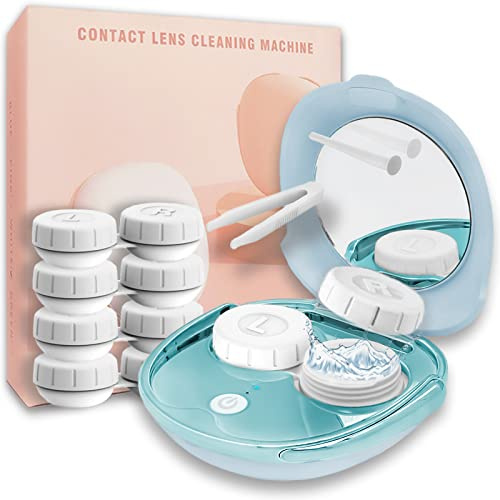 Pulitore per lenti a contatto, portatile, ad ultrasuoni, con caricatore USB e kit di custodia per lenti morbide, lenti a contatto colorate, lenti rigide, lenti RGP e lenti OK (blu)