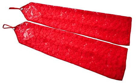 SHTGOI Lange Spitzenhandschuhe Fingerlose Brauthandschuhe Hochzeitshandschuhe Abendhandschuhe Ellenbogenlänge Handschuhe für Hochzeit Opernparty Abschlussball Tee Party Rot