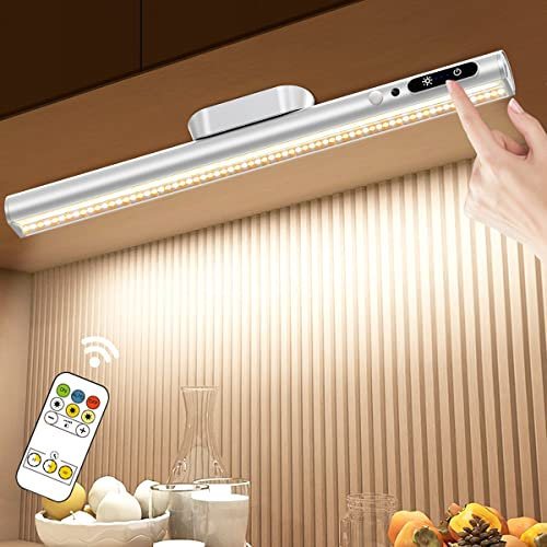 Hapfish Unterbauleuchte Küche LED Akku mit Bewegungsmelder, Schrankbeleuchtung mit Fernbedienung Magnet, Dimmbare Lichtleiste Batterie Kabellos, Batteriebetrieben Lampe für Spiegel Schreibtisch Wand