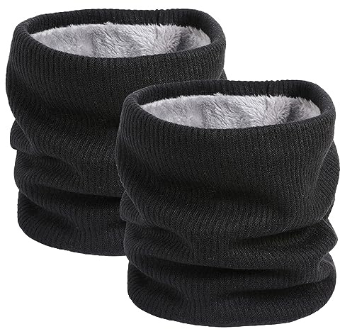 I Kua Fly Cache Cou Homme et Femme Tour de Cou Hiver Chaud Tricot Écharpe Polaire Neck Warmer Foulard Ronde Moto Ski Cyclisme Sports(2pcs Noir)