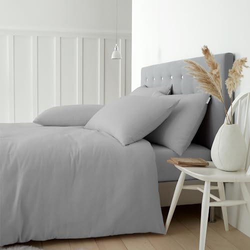 Catherine Lansfield Brushed Cotton Super King Duvet Cover Set with Pillowcases Grey
