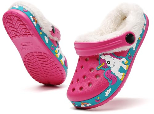 ELIOGN Sabots Enfant Hiver Sabots Garçons Filles Pantoufles Fourrure Doublée Pantoufles Mules Chaussures de Jardin Chaud Pantoufles