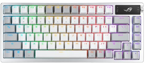 ASUS ROG Azoth Wireless Mechanical Gaming Keyboard â 75% TKL, Tri-Mode Connectivity, Hot Swappable Pre-lubed ROG NX Snow Linear Switches, PBT Keycaps, RGB, OLED Display, PC/Mac Support - White