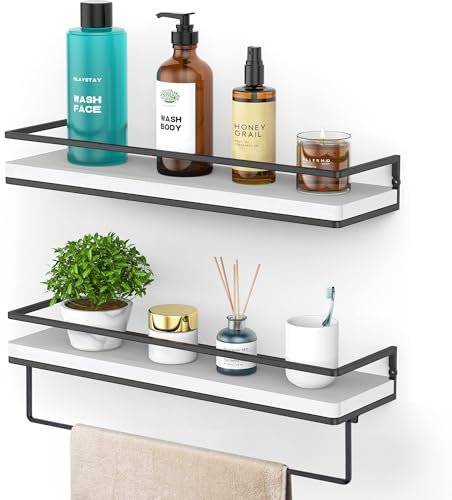 AFAjwsc Mensola da Muro 40cm, Set 2 Pezzi Mensole da Muro in Legno con Portasciugamani, per Cucina, Bagno, Soggiorno