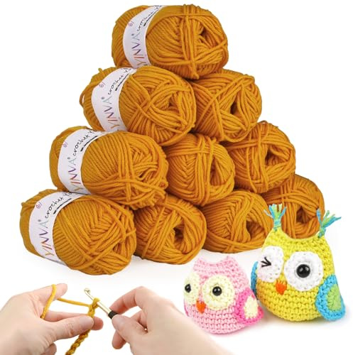 Crochet Yarn Yellow Wool 10Pcs x 25g Knitting Wool Baby Wool for Crochet Kits for Beginners Adults Yarn for Crochet Knitting and Crafts-Ochre
