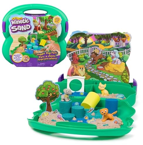 Kinetic Sand Hunde Park Koffer - mit 680 g Sand, 3 Hunden, 2 Sandwerkzeugen und Zubehör, ab 3 Jahren