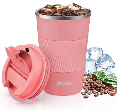 Aolieh Thermobecher, Kaffeebecher mit Auslaufsicherem Deckel, Thermobecher- Isolierbecher, Edelstahl Travel Mug, Kaffeebecher to go für heißes und kaltes Wasser Kaffee Tee (380ML, Grapefruit)