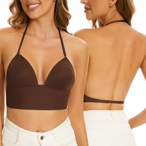 Zetopump Reggiseni a Schiena Bassa-Reggiseni Senza Schiena a Forma di U con Ferretto Senza Cuciture-Convertibili con Multiway Bretelle per Donna(Cocoa, 6B)