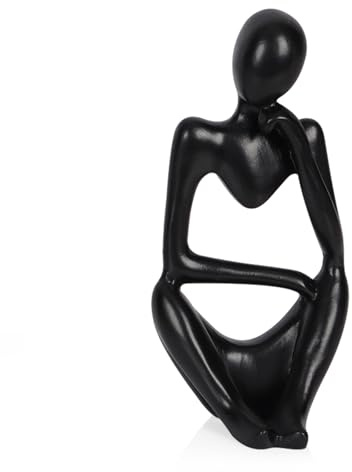 Ozzptuu Sandstone Resin Thinker Style Abstract Sculpture Statue Collectible Figurines Home Office Bookshelf Desktop Decor (Small Black, Right)