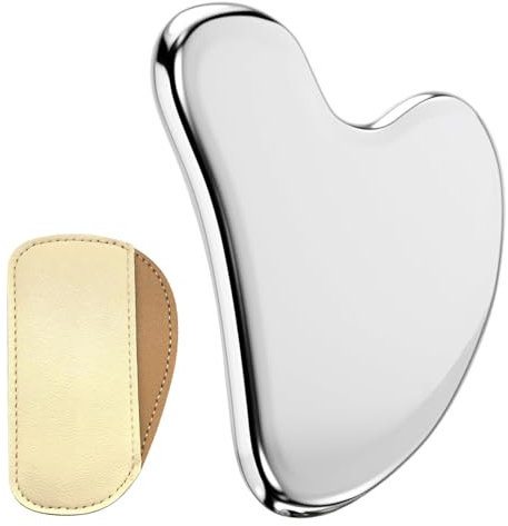 Stainless Steel Gua Sha Facial Tools, GuaSha Board for SPA Acupuncture, Metal Gua Sha for Body Face Neck and Eye, Skin Care Gift for Woman (Silver)