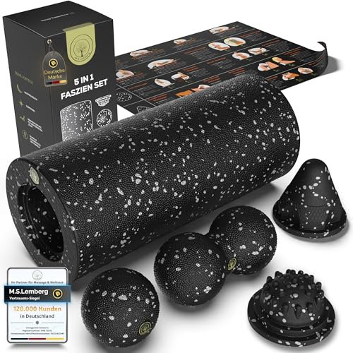 M.S.Lemberg® 5in1 Faszienrolle Set inkl. Faszienball, Duoball, Triggerpunkt Drücker, Trigger Twist, A3 Poster - Faszien Foam Roller Massage Rolle für Wirbelsäule Rücken Nacken Beine Yoga Pilates