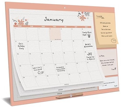 Monthly Family Calendar 2026 – Pastel Magnetic Wall Calendar with Sticky Notes - Organiser for Wall or Fridge - from Now until December 2026, 30x40cm