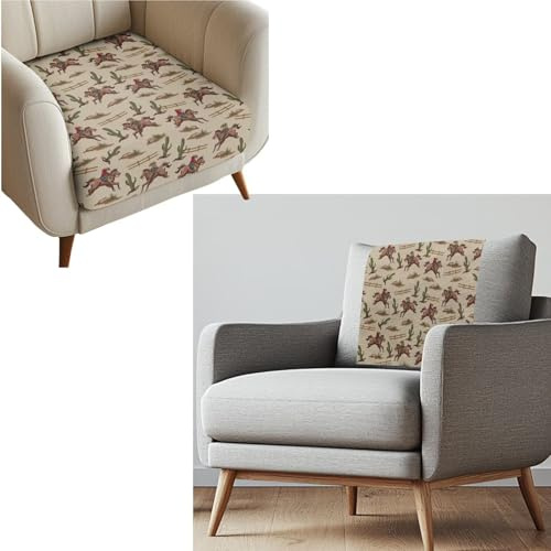 NETILGEN Retro Cowboy Couch Cushion Cover with Sofa Head Protector Set Waterproof Sofa Slipcover with Elastic Bands Stretch Furniture Protector for Individual Cushions