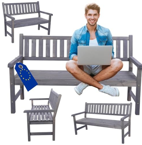 MODO24 Gartenbank aus Holz, Parkbank, Gartenmöbel, Sitzbank, Bank Friesenbank, Holzbank, 2-Sitzer, In- & Outdoor, FSC-Holz, Abmessungen 90x117x70 cm, Farbe: Grau