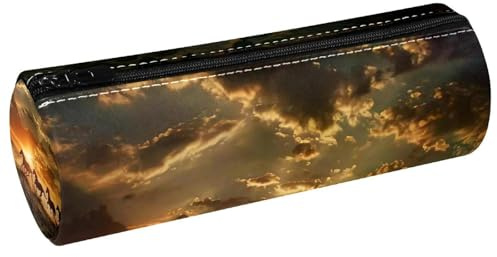 VAPOKF Trousse à crayons en cuir synthétique avec imprimé chevaux coulant au coucher du soleil - Trousse de maquillage pour femmes, filles, garçons, enfants, fournitures scolaires et de bureau