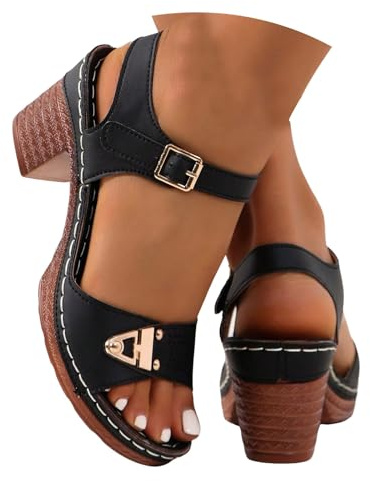 Xbemkste dam låg klack sandaler med justerbart spänne öppna tår eleganta sommarsandaler damer höga klackar skor för vardagen, fest