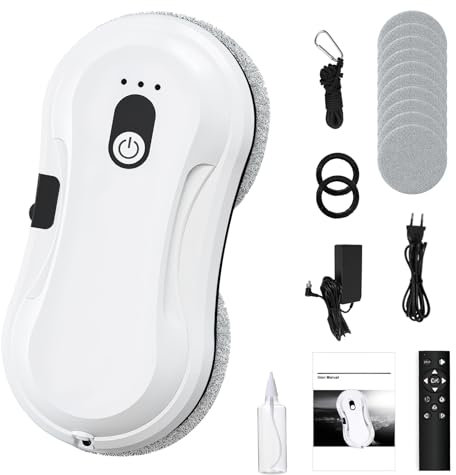 Kouamor Robot Laveur De Vitres Automatique, avec TéLéCommande, SystèMe De SéCurité Et 10 Chiffons, 3 Modes Robot Lave Vitre 3800pa De Aspiration Puissante, pour Toutes Surfaces Lisses (10 Chiffons)
