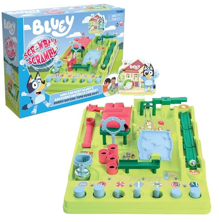 TOMY Bluey Screwball Scramble ML, Retro Maze Game With Obstacles And Timer, Skill-Based Puzzle Challenge, Magnetic Crane, Tilting Bridge, Solo Or Multiplayer, Includes 2 Balls, Age 5+