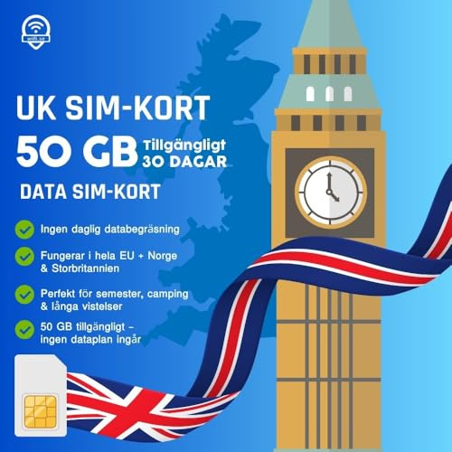 Wifi.se Data-SIM England 5G Rese-SIM Europa & Storbritannien | Förbetalt data-SIM, inget data ingår vid köp, aktivera själv, 5G/4G LTE, passar mobil, surfplatta och router