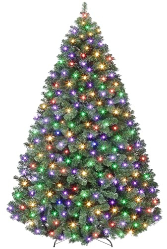 Garvee 140 cm Weihnachtsbaum Künstlich mit 150 Beleuchtung, Künstlicher Weihnachtsbaum, PVC Tannenbaum mit 380 grünen Spitzen Ø 92 cm Kunstbaum Weihnachten mit Metallständer& Klapp-Schirmsystem