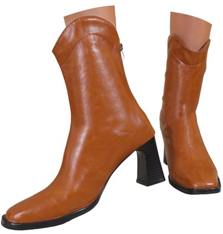 Xbemkste Bottines pour femme avec talon épais - Doublure confortable - Bottes mi-tige - Bottes carrées - Bottes larges - Bottes de cowboy, marron, 40 EU