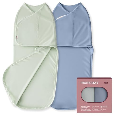 Momcozy Pucksack Baby 0-3 Monate, leiser Verschluss,Swaddle für frischgebackene Eltern, reduziert den Schreckreflex, unverzichtbar für Neugeborene 0-3 Monate, 2er-Pack, Blau und Grün