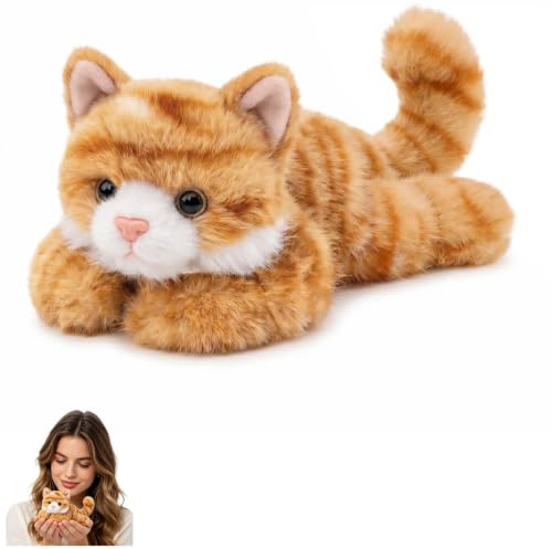 Peluche de gato, gato de peluche, figura de gato de peluche, juguete de peluche naranja, 18 cm, coleccionables, decoración de escritorio, idea de regalo y fiestas, decoración para habitaciones y