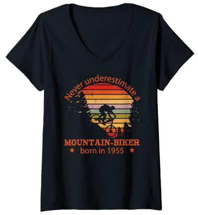 Mujer MTB Bike Ciclista Mountain-Biker Nacido 1955 Cumpleaños Bici Camiseta Cuello V