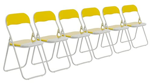 Harbour Housewares Padded Folding Chairs - Yellow - Pack of 6 - Easy Store Metal Frame Foldable Desk Chair for Office, Dining, Kitchen