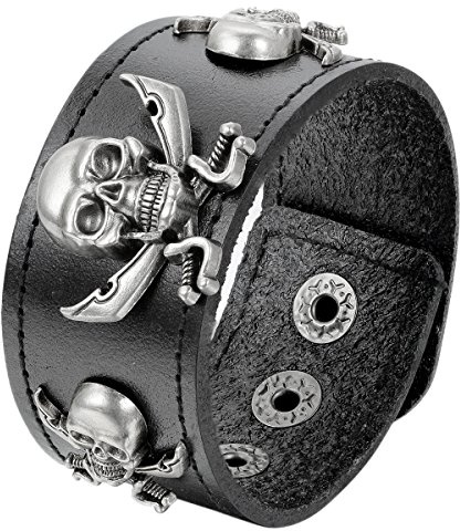 JewelryWe Gioielli Bracciale da Uomo Donna, Braccialetto larga Fibbia, Punk Rock, Pelle Lega, Marrone/Nero,Teschio (Teschio)