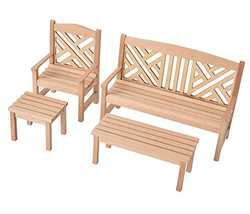 4PCS Maison De Poupée Meubles en Bois Chaise De Jardin Tabouret Miniature Table Chaises Meubles Ensemble pour Enfants Au-dessus de 2 Ans Échelle 1:12