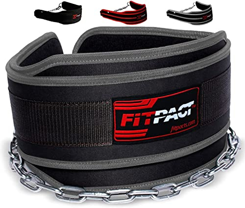 FITPACT Dip Belt with Heavy Duty 30 Inch Adjustable Steel Chain, Dipping Belt Pull Ups Gym Training Weight Lifting Bodybuilding Powerlifting Workout, 6” Padded Neoprene Back Support Men Women Fitness