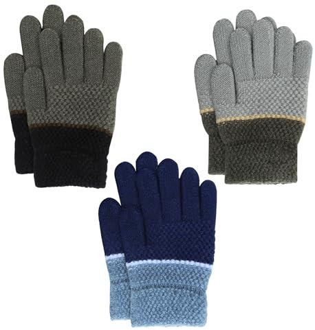 TAGVO Warme Strick Handschuhe für Kleinkinder Jungen Mädchen, Winddicht Thermal Kinderhandschuhe Elastische Strickhandschuhe,Kinder Stretch Handschuhe 3 Paar Für Alter 3~5 Jahre