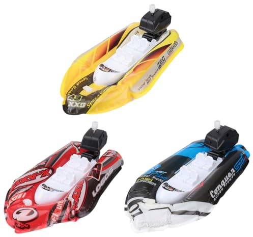 STOBOK Inflatable Speedboat Toy Set for Bath and Water Play - Wind-up Mini Toy Boats for Kids Suitable for Bathtubs Pools and Beaches 6.7 X 4.7 X 1.6 Inches