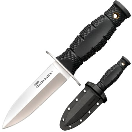 Cold Steel Mini Leatherneck Double Edge Spear Point Compact Lightweight 3.5 8CR13MOV Steel Fixed Blade Outdoor Hunting Utility Knife, 3.25 Textured Ergonomic Kray-Ex Handle, Secure-Ex Sheath