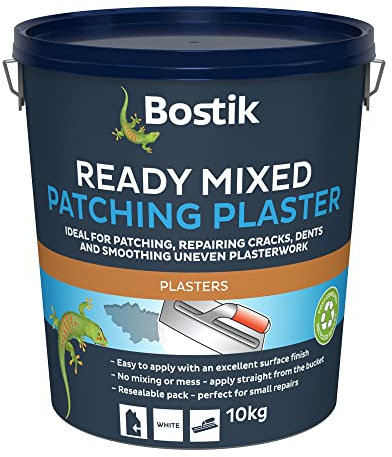 Bostik Ready Mixed Patching Plaster, Ready to Use, Ideal for Patching, Repairing Cracks, Dents and Smoothing Uneven Plasterwork, Colour: White, Size: 10kg