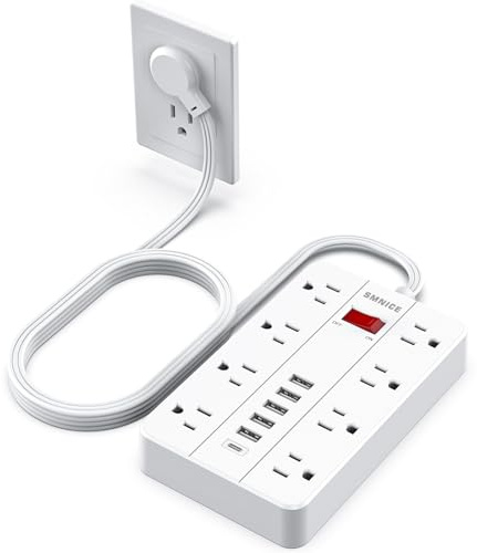 SMNICE Power Strip with USB,Surge Protector Flat Plug with 8 Widely Spaced Outlets and 6 USB Ports(1 USB C), 5ft Extension Cord Wall Mountable Phone Tablet Laptop Computer Multiple Devices
