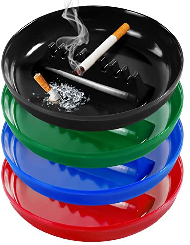 Grovind Plastic Ashtrays for Cigarettes and Cigars, Indoor Outdoor Ash Tray Large Size Tabletop Ashtray Decor for Home Office Restaurant Patio Bar - Pack of 4 Colors Mixed (Black/Blue/Green/Red)