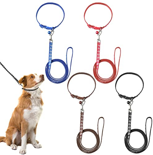FANTESI Lot de 4 colliers pour chiot avec laisse - Collier et laisse réglables - Fermeture rapide - En nylon souple - Pour chiots, petits chiens et chats