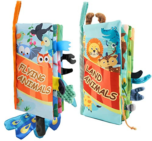 Richgv Libri di Stoffa per Bambini 2 Pezzi Libro Sensoriali Neonati 0-3 6 mesi Montessori Libri attività