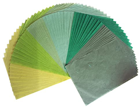 50 hojas de papel de morera de colores lisos, diseño de origami, hechas a mano, arte de seda japonesa, papel washi, para hacer tarjetas, decoupage (verde)