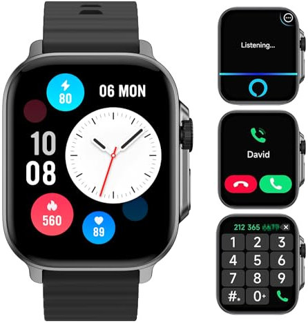Rizamz Smart Watch för män kvinnor Alexa inbyggt svar/samtal, 2,01 tum blodsyre pulsmätare fitness klocka 100+ sportlägen IP-vattentät smartwatch