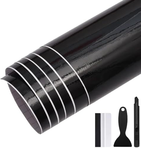 GRTHTATI 30cm x 150cm Gloss Black Vinyl Wrap for Car Interior & Exterior Self Adhesive Bubble-Free Vinyl Film for Automotive, Motorcycle, Bike (Gloss Black, 30cm x 150cm)