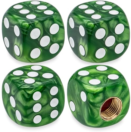 MEAJOO 4PCS Pearl Pattern Dice Tire Valve Stem Caps, Leak-Proof Air Protection | Light-Weight Universal Tire Valve Stem Covers for Cars, SUV, Trucks, Bikes, Motorcycles, Bicycles(Green)