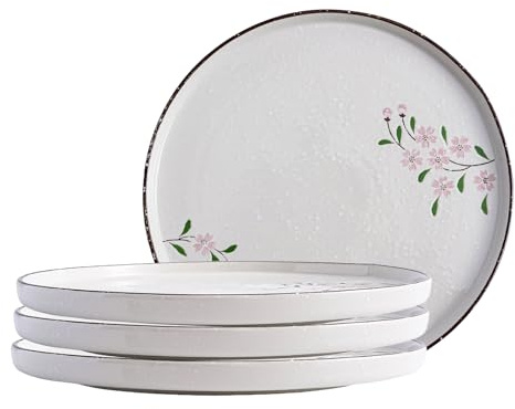 DealbyBox Pink Sakura Ceramic Appetizer Plates, 8-Inch Round Serving Plates for Snacks, Side Dishes (4)
