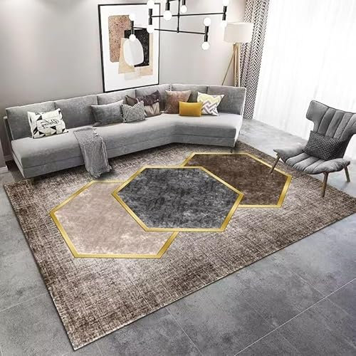 Matta brun geometri fluffig kort lugg, mikrofiber supermjuk, halkfri, tvättbar, matta vävmatta för vardagsrum, hall, sovrum golvmatta 120 x 160 cm