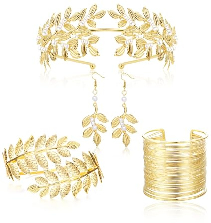 LOLIAS Accessori Dea Greca Foglia D'alloro Corona Fascia Fascia Braccio Braccio Rocchetto Bracciale Foglia Orecchino di Perla Sposa Copricapo da Sposa Bigiotteria Set Gioielli Donna
