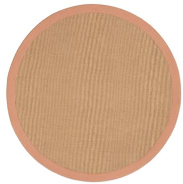 carpetfine Sisalteppich Naturfarbe Ø 120 cm handgewebt mit Bordüre aus Baumwolle in Pfirsich | Moderner Rutschfester Flachgewebe Teppich Uni aus Naturfasern für Wohnzimmer, Schlafzimmer